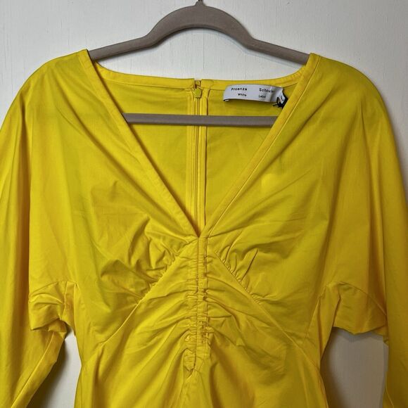 Proenza Schouler White Label Yellow V-Neck Poplin Plunge Blouse NWT Sz 4 - Picture 2 of 16